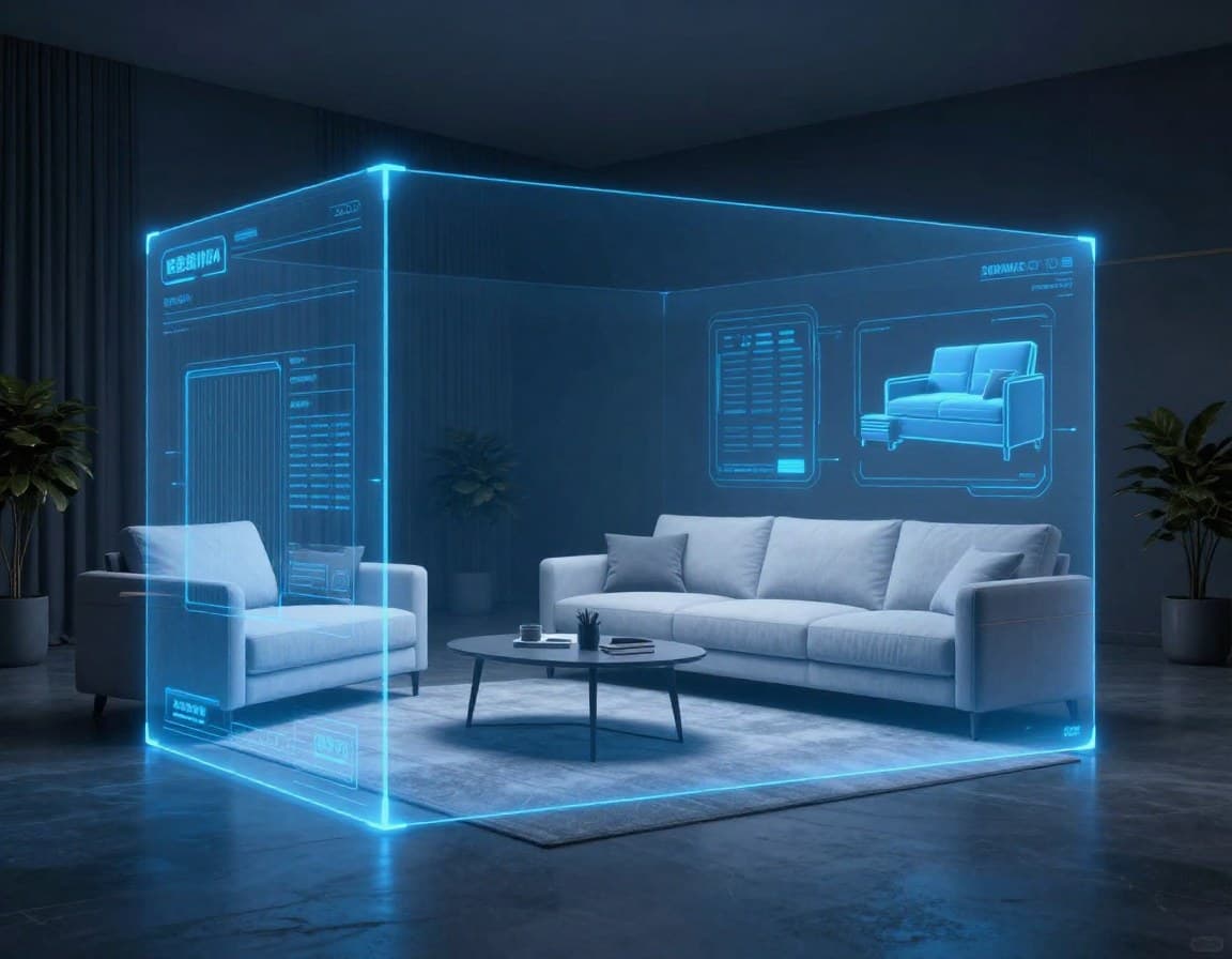 KI Home Staging Technologie: Diffusionsmodell analysiert leeren Raum und generiert fotorealistische Möblierung