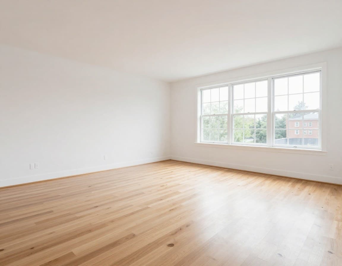 Leeres Wohnzimmer ohne Möbel — Ausgangsfoto für KI Home Staging