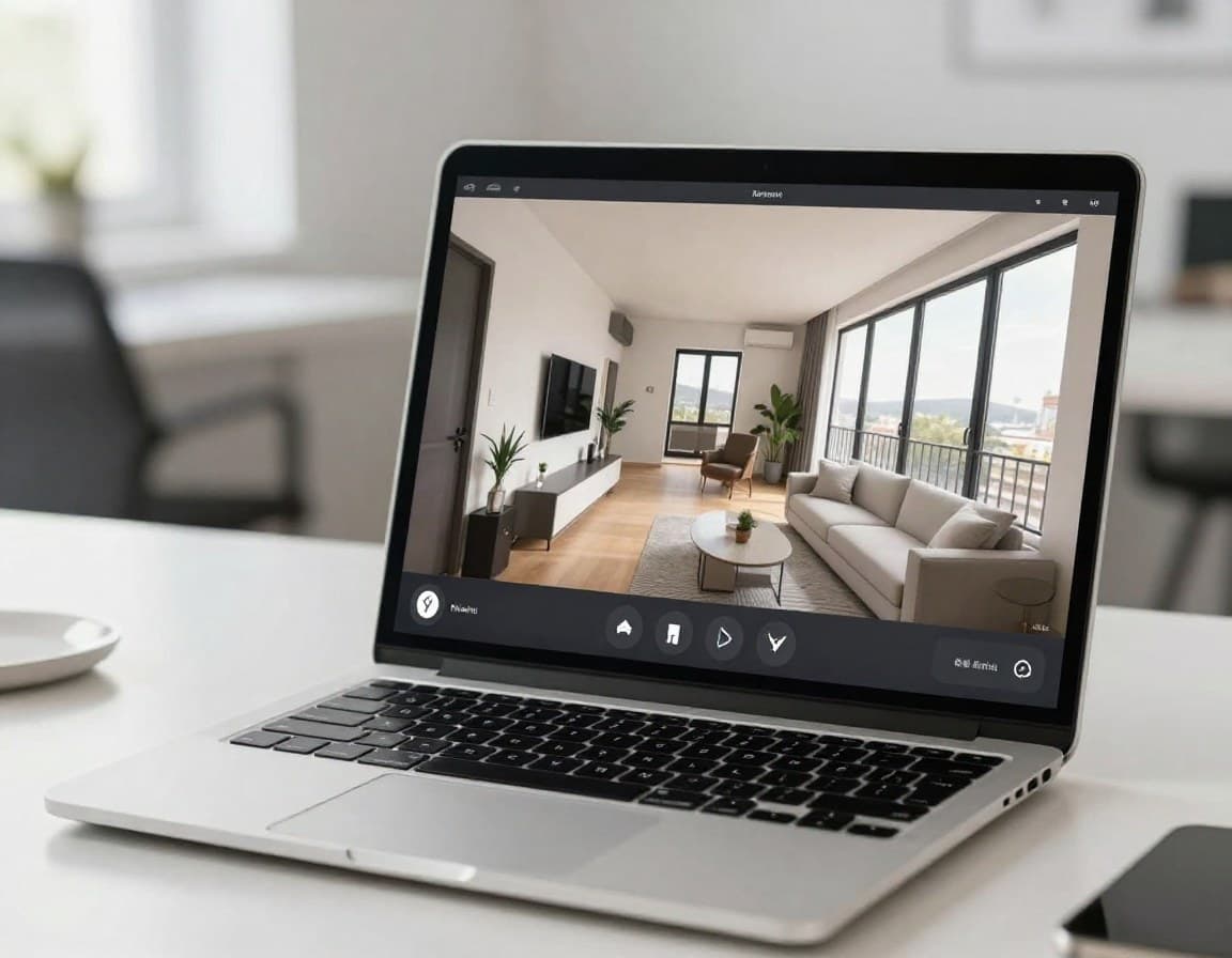 Virtuelle Immobilientour auf einem Laptop-Bildschirm