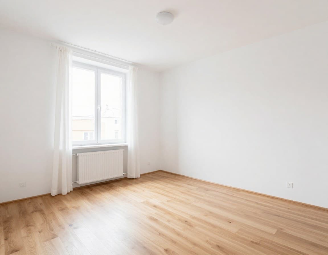KI Immobilienvideo — leeres Schlafzimmer einer europäischen Stadtwohnung