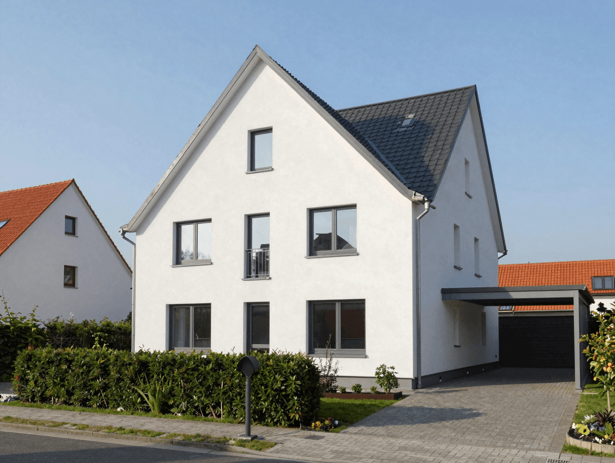 Modernes Einfamilienhaus mit weißer Putzfassade in Vorortlage
