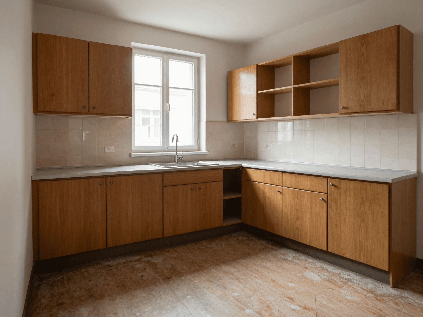 Renovierungsbedürftige Küche aus den 1980er Jahren in einer alten Wohnung