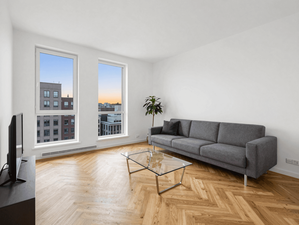 Helle Stuttgarter Stadtwohnung mit Eichenparkett und großem Fenster