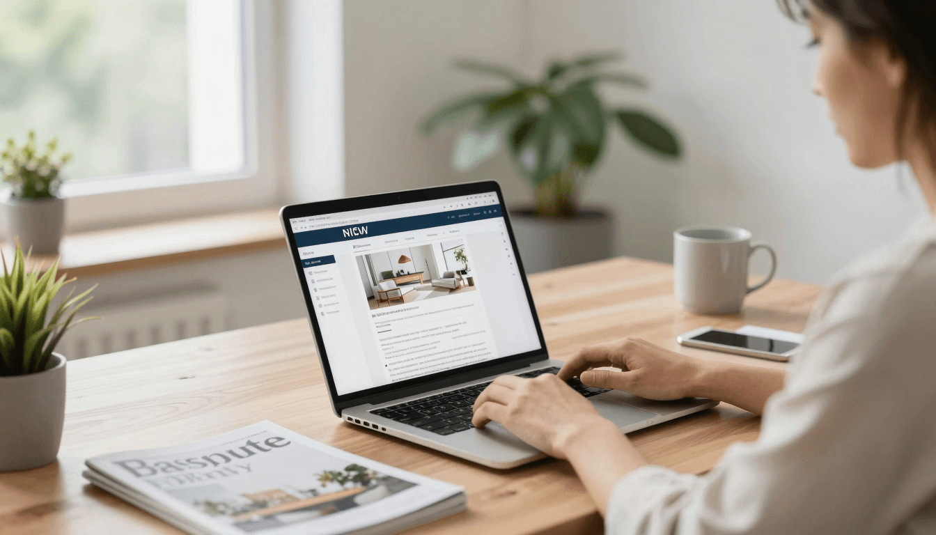 Makler verfasst eine Objektbeschreibung am Tablet fuer ImmobilienScout24