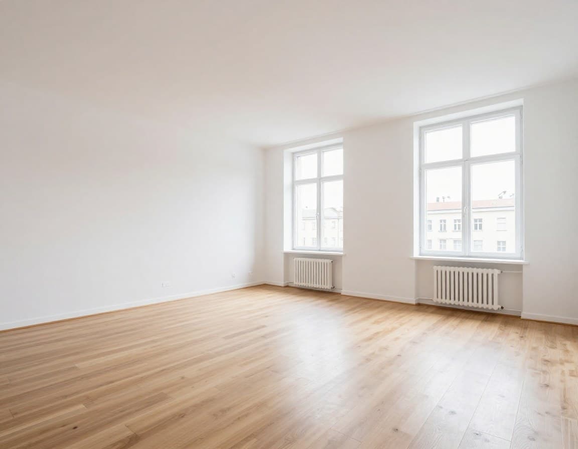 Immobilienfotos selber machen — leerer Raum vor virtuellem Staging, europäische Altbauwohnung
