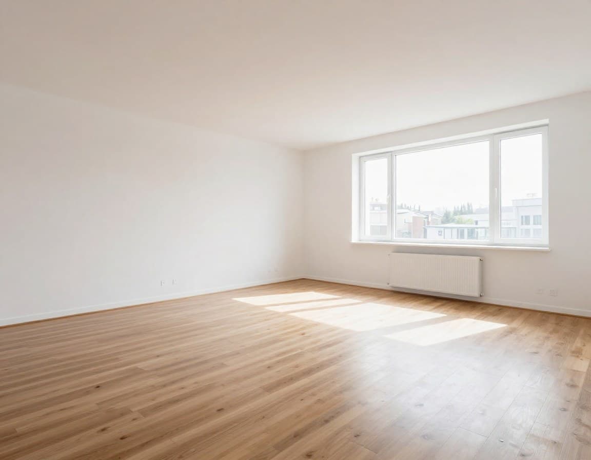 Leerer Raum in einer deutschen Wohnung ohne Möbel - wirkt kalt und uninspirierend auf Käufer