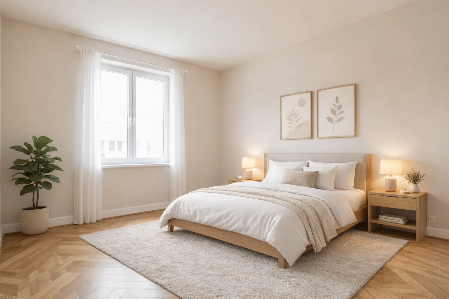 Schlafzimmer nach virtuellem Einrichten mit KI - moderner Einrichtungsstil