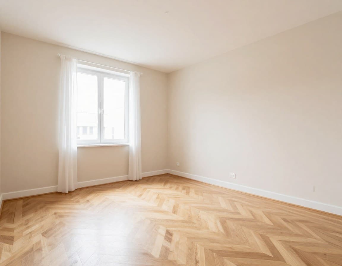 Leeres Schlafzimmer in europäischer Stadtwohnung vor dem virtuellen Einrichten