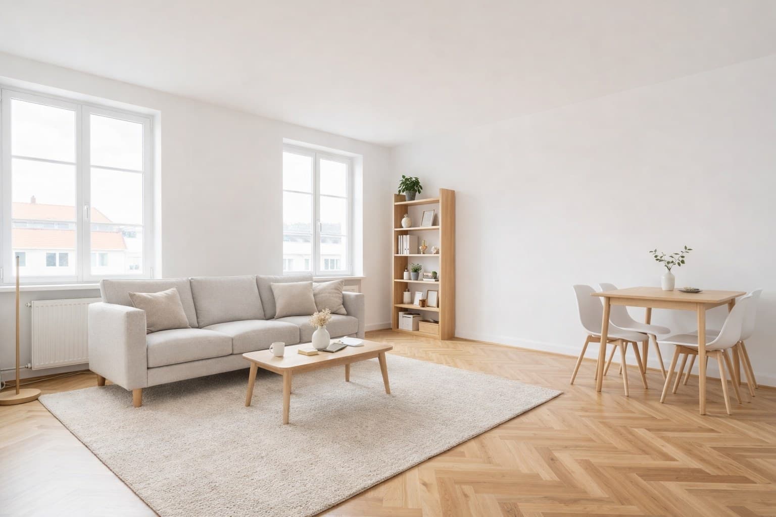 Derselbe Raum nach dem Virtual Staging mit modernen Möbeln