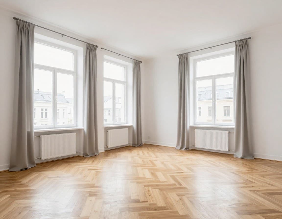 Outil d'évaluation de photos immobilières — pièce vide avant l'analyse avec critères d'évaluation lumière, angle, résolution