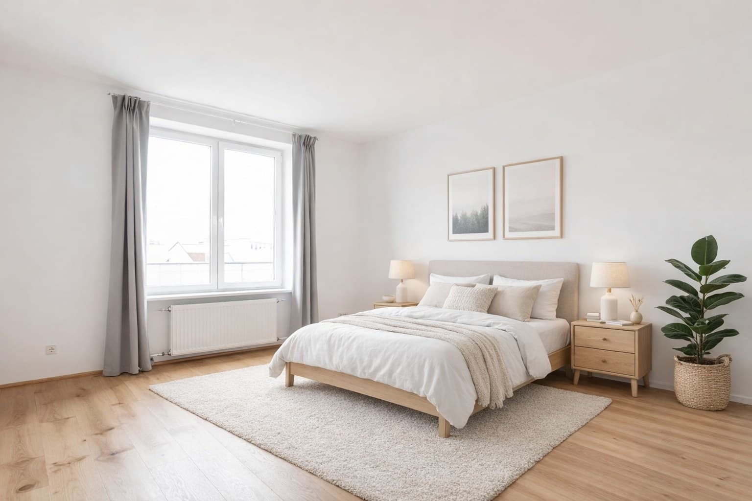 Schlafzimmer nach Virtual Staging mit ImmoStage - modern skandinavisch eingerichtet