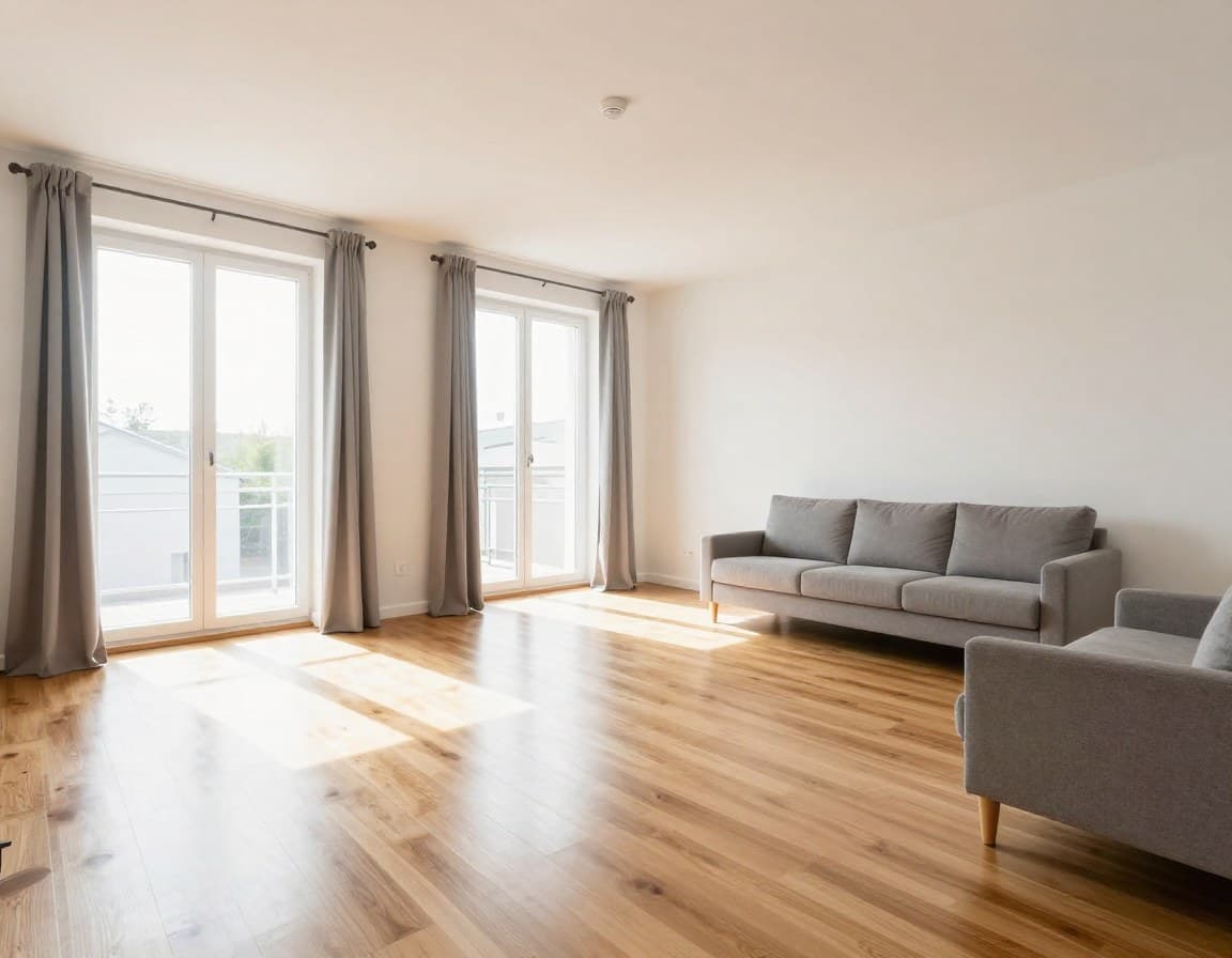 Hell vorbereitete Wohnung mit natürlichem Licht für eine Immobilienbesichtigung