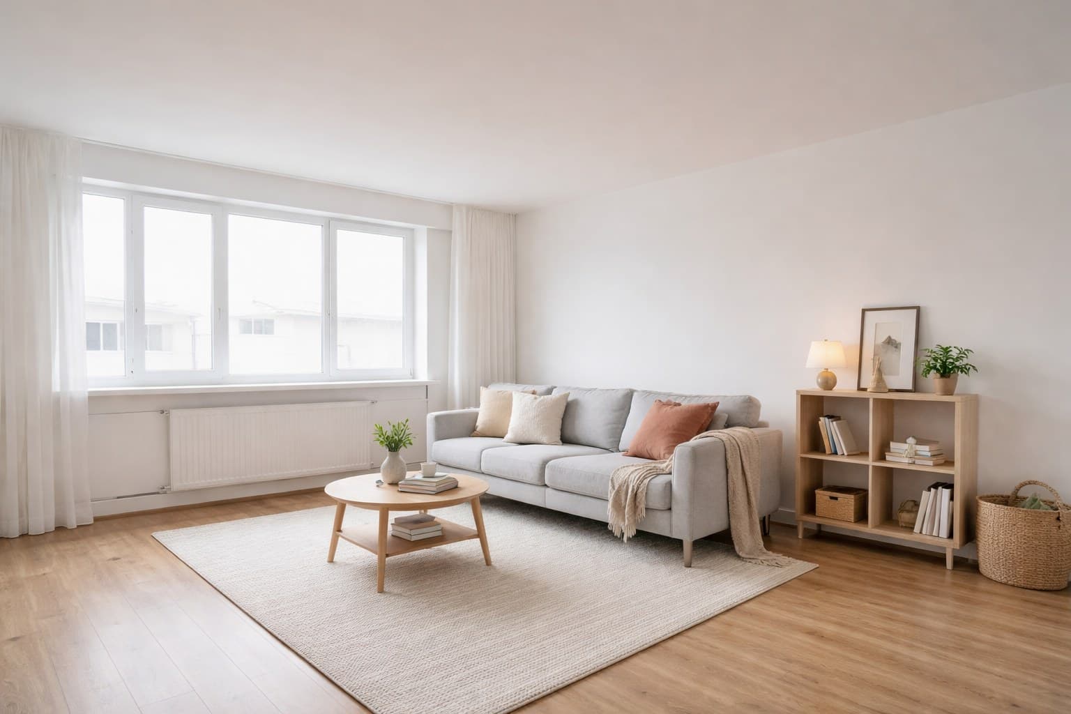 Derselbe Raum nach dem Virtual Staging mit modernen Möbeln
