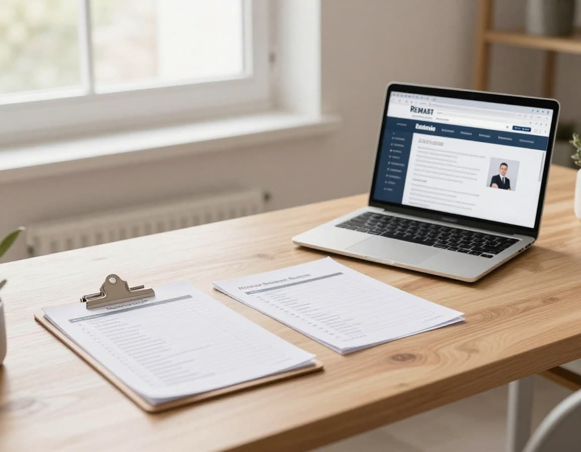 Organisierter Schreibtisch mit Checkliste und Dokumenten für den Immobilienverkauf