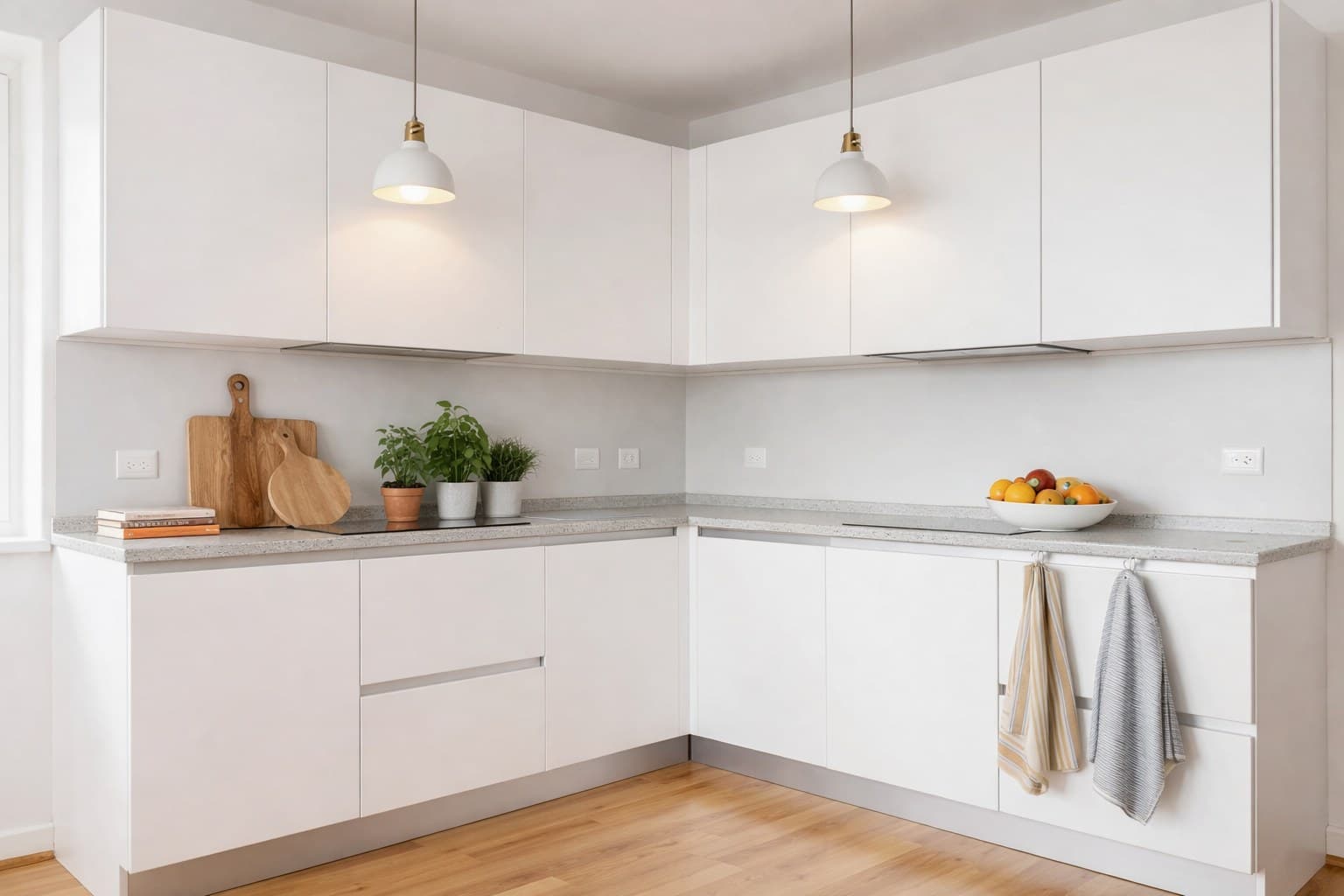 Virtuell gestagete Küche mit Accessoires und warmem Ambiente