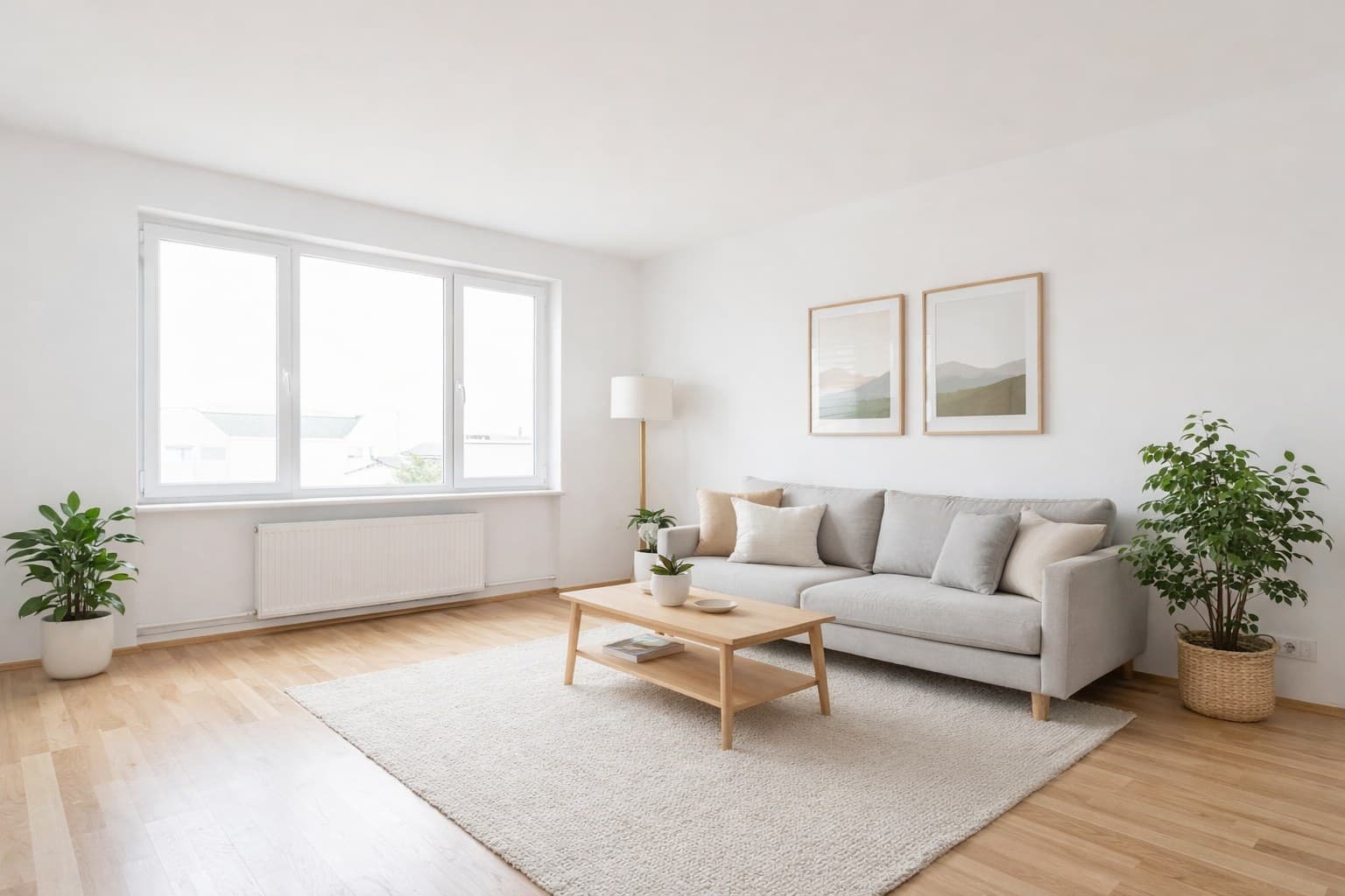 Derselbe Raum nach dem Virtual Staging mit modernen Möbeln