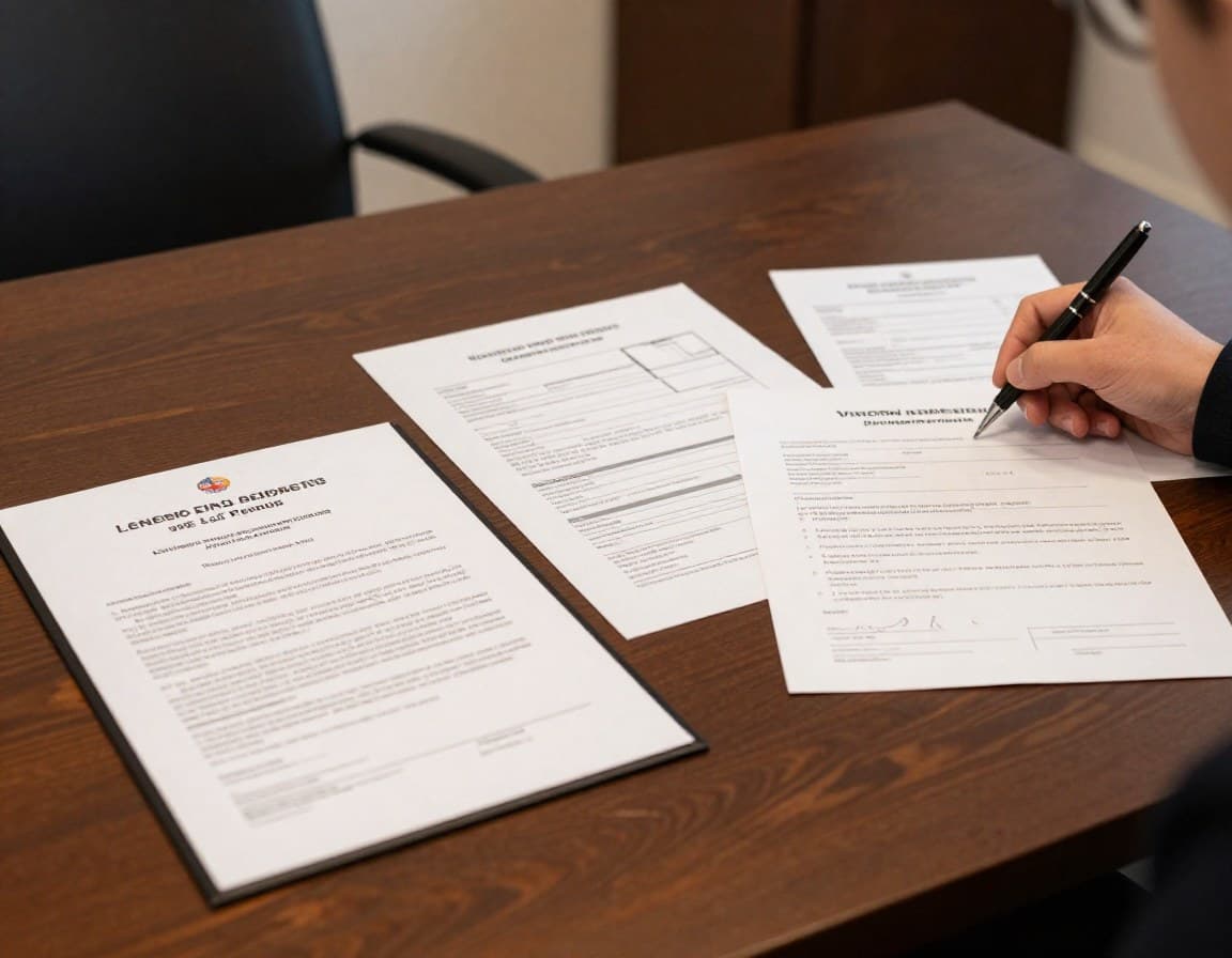 Dokumente für den Notartermin beim Immobilienverkauf auf einem Besprechungstisch