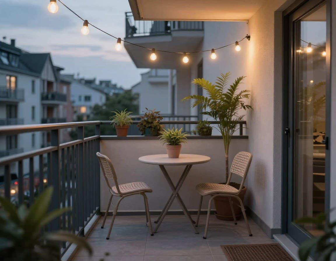 Balkon-Staging für Singles und Paare mit Bistro-Tisch