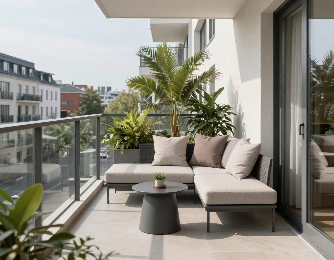 Balkon-Staging mit Lounge-Möbeln für Familien