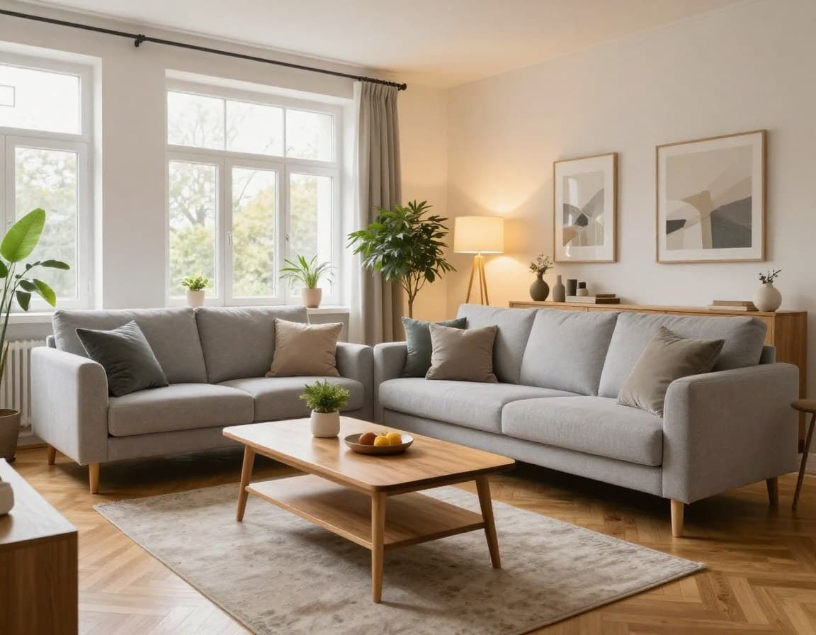Wohnzimmer einer Erbimmobilie nach Virtual Staging — einladend möbliert