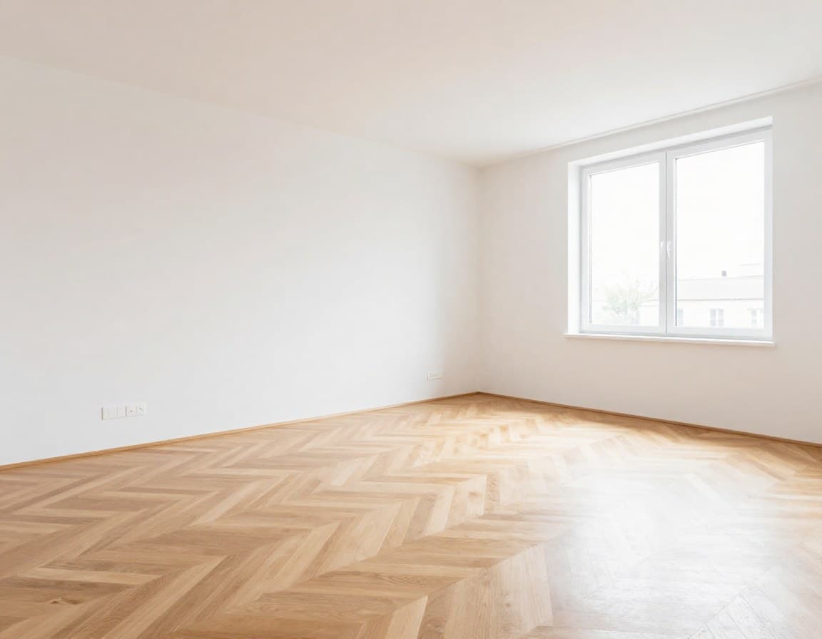 Leeres Wohnzimmer vor Virtual Staging -- typisches Privatverkauf-Foto