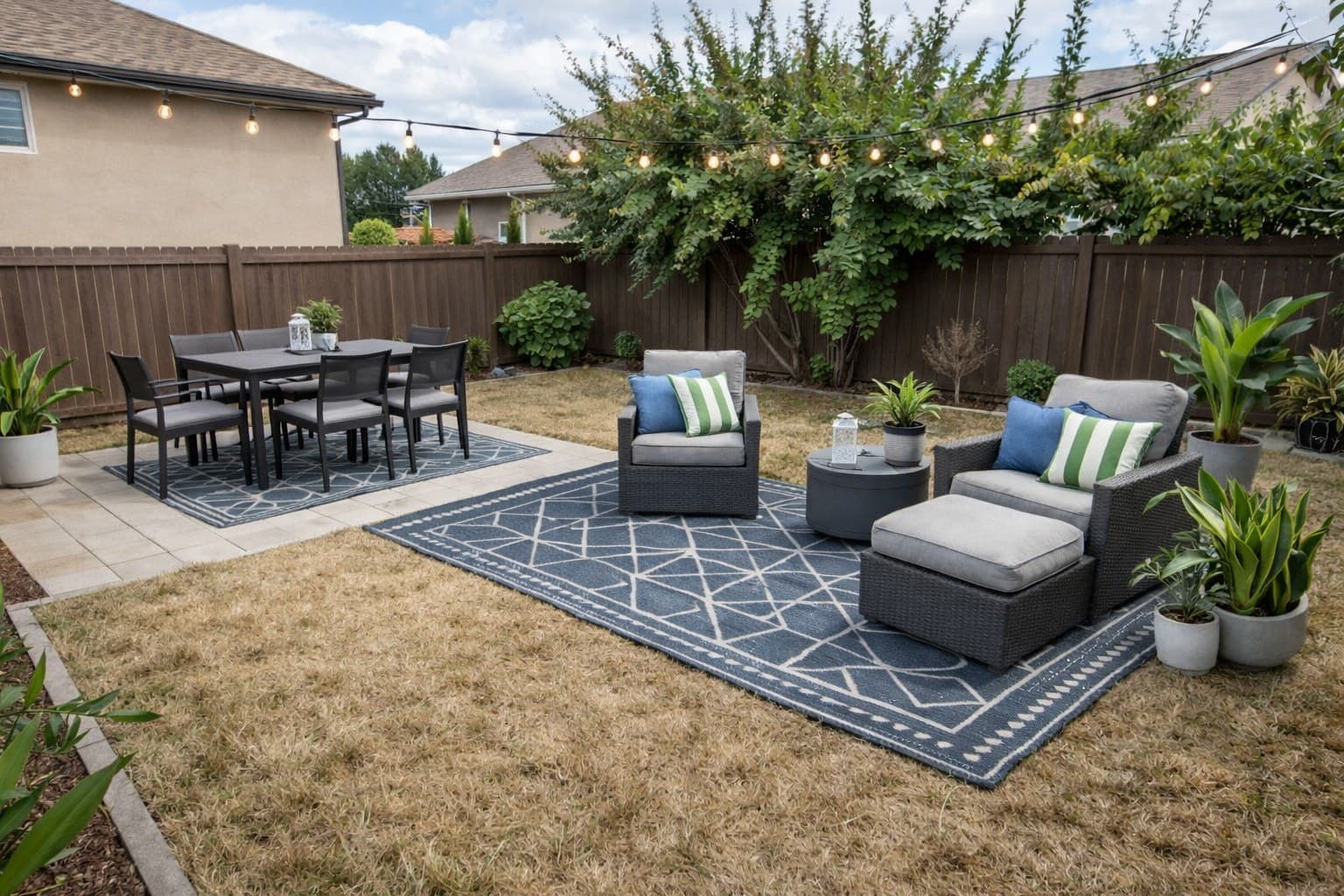 Garten nach Virtual Staging mit KI-Möblierung