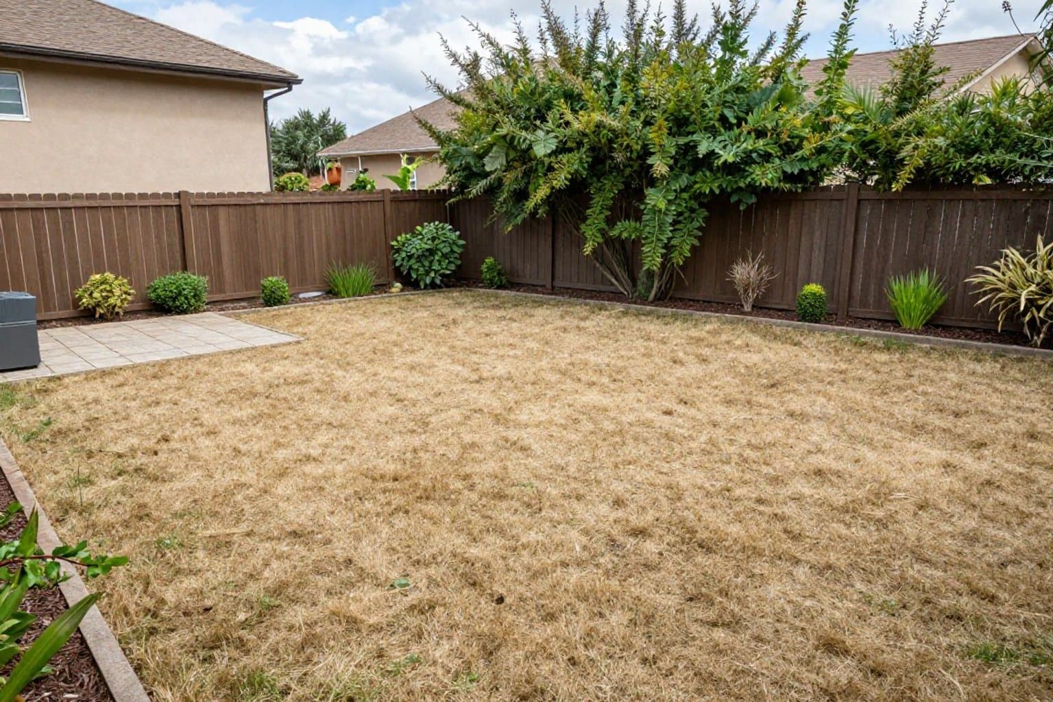 Leeres Garten vor Virtual Staging