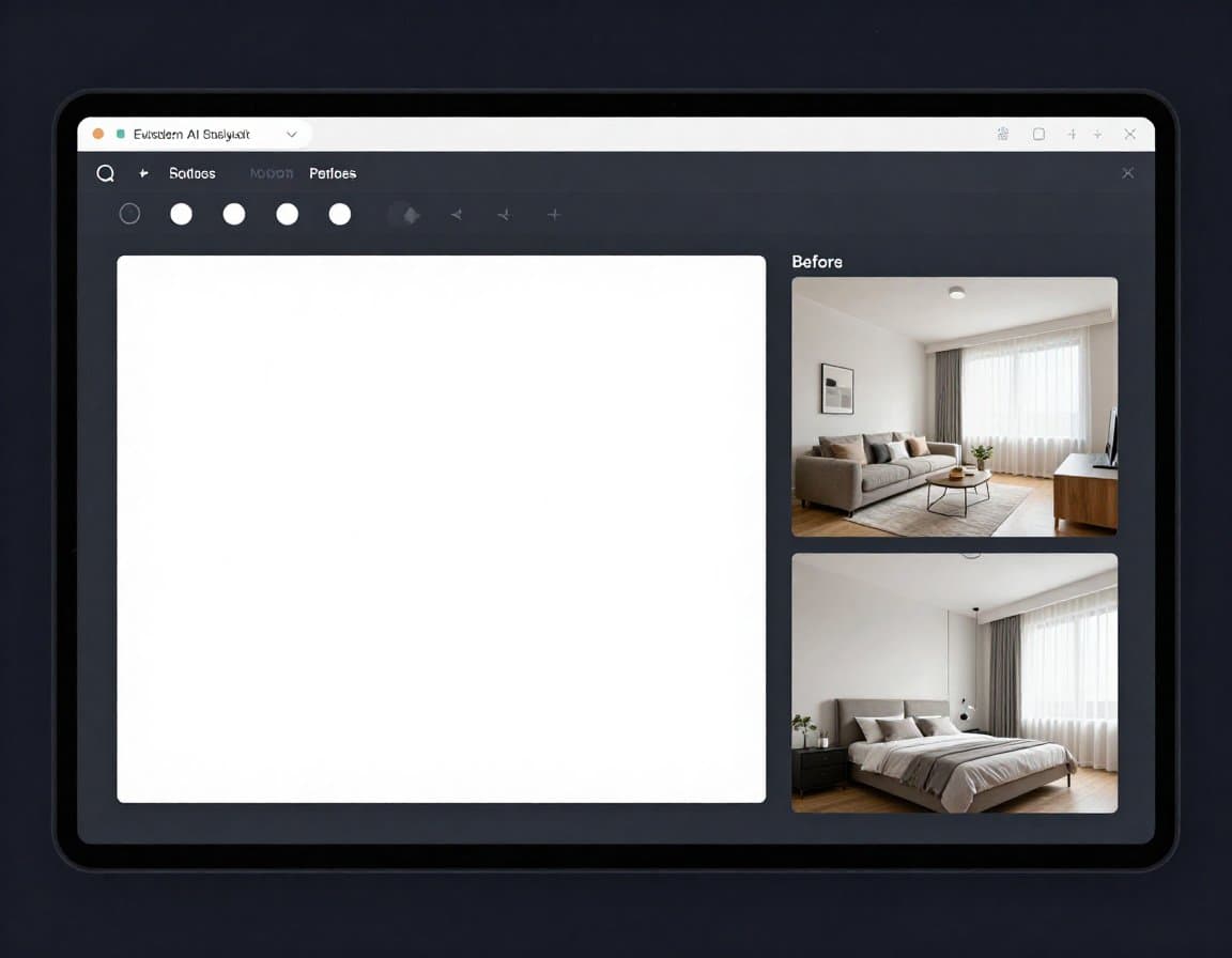 ImmoStage KI-Interface: Foto hochladen, Stil wählen, Ergebnis in Sekunden