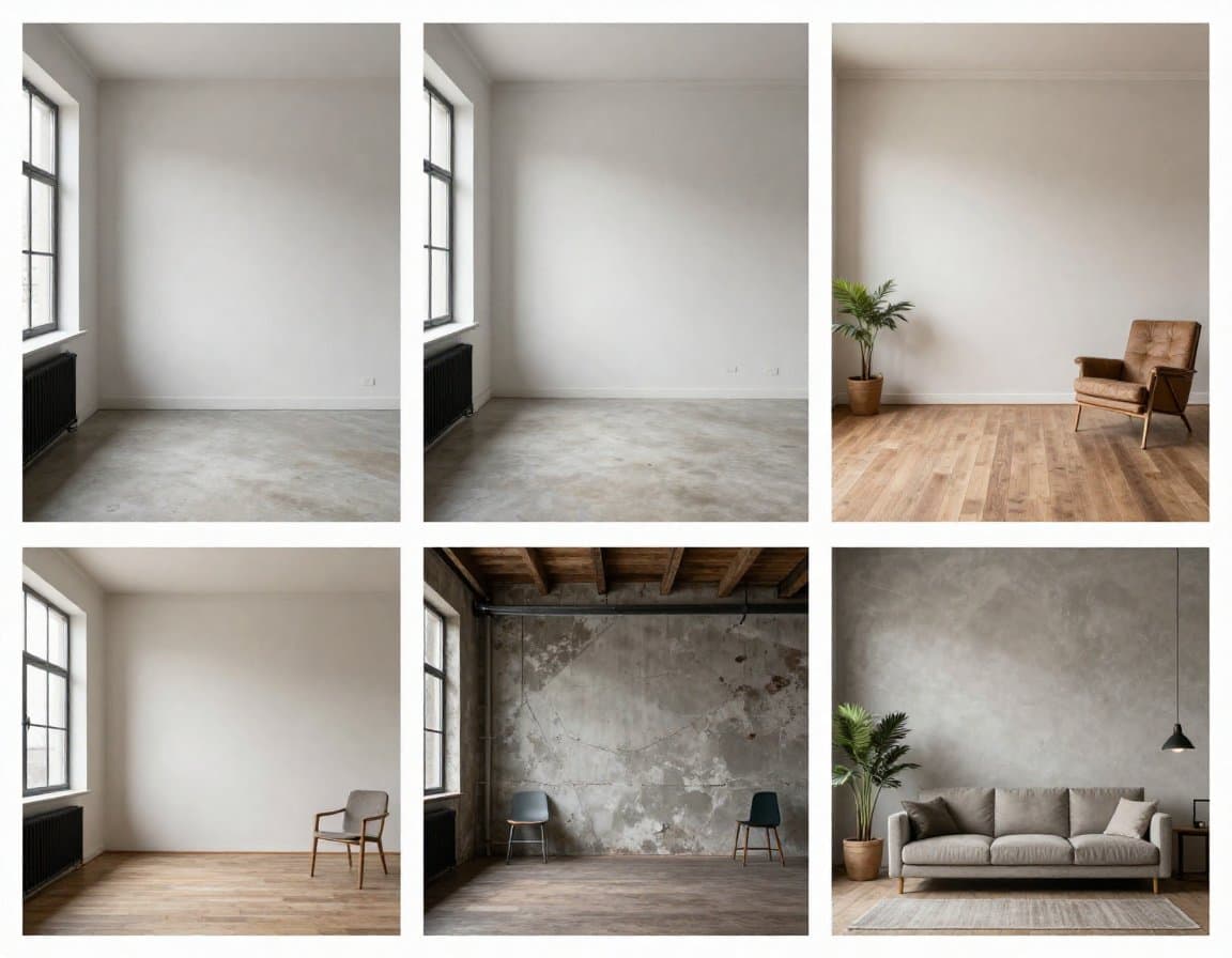 Ein Raum in verschiedenen Staging-Stilen: Modern, Skandinavisch, Klassisch, Landhaus