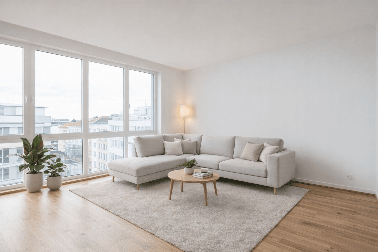 Altbauwohnung Wien nach Virtual Staging — klassisch möbliert mit Sofa und Dekoration