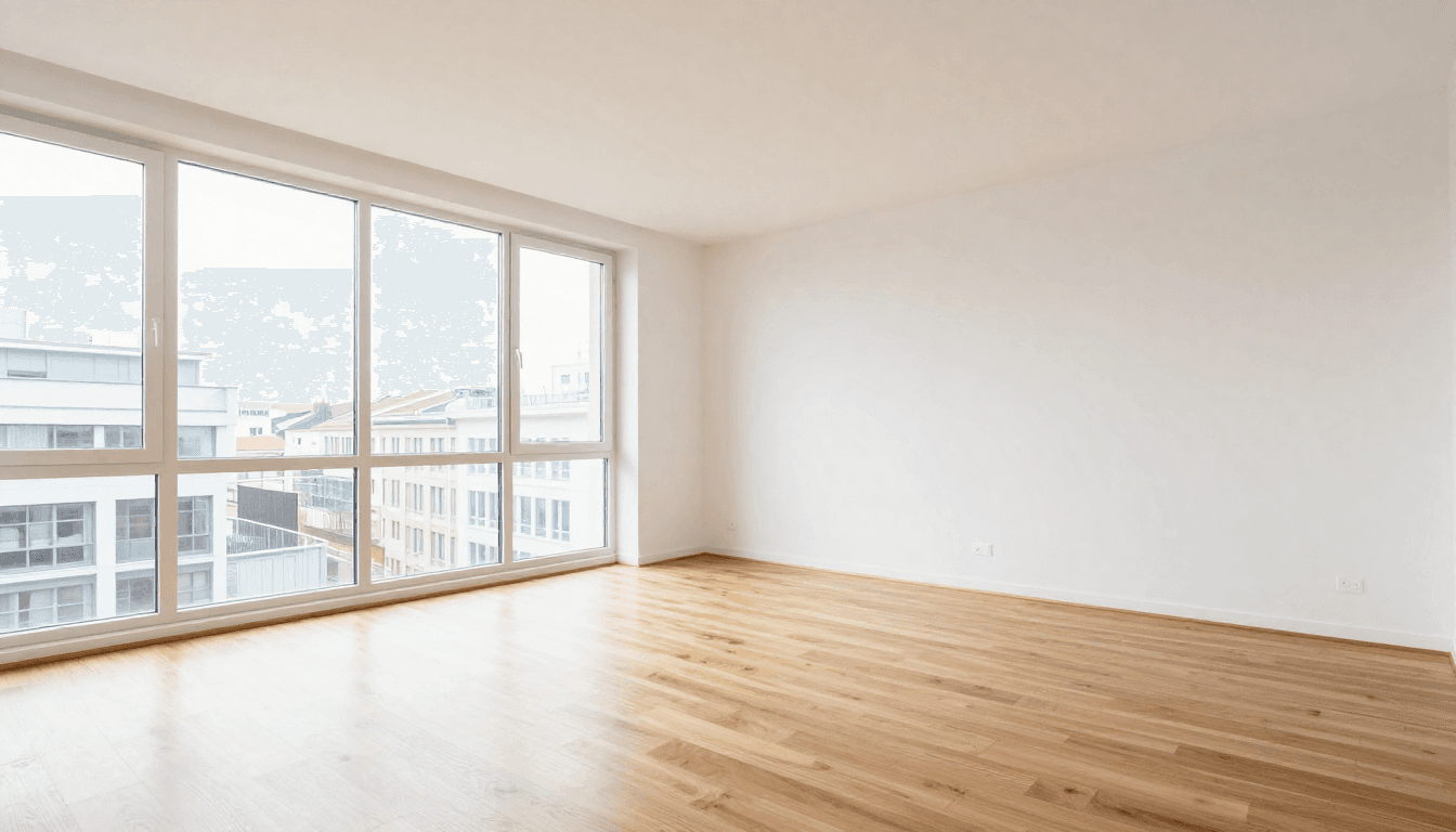Leere Altbauwohnung Wien vor Virtual Staging — hohe Decken, Parkett