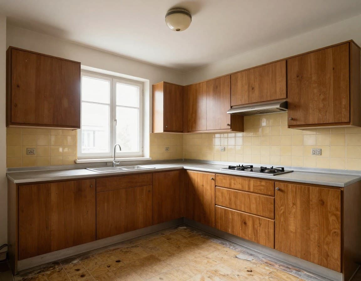 Veraltete Küche aus den 1980er-Jahren — typischer Renovierungsbedarf bei Immobilienverkauf