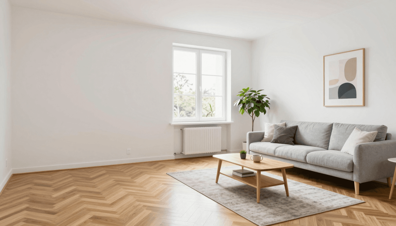 Vergleich leerer und virtuell eingerichteter Wohnraum