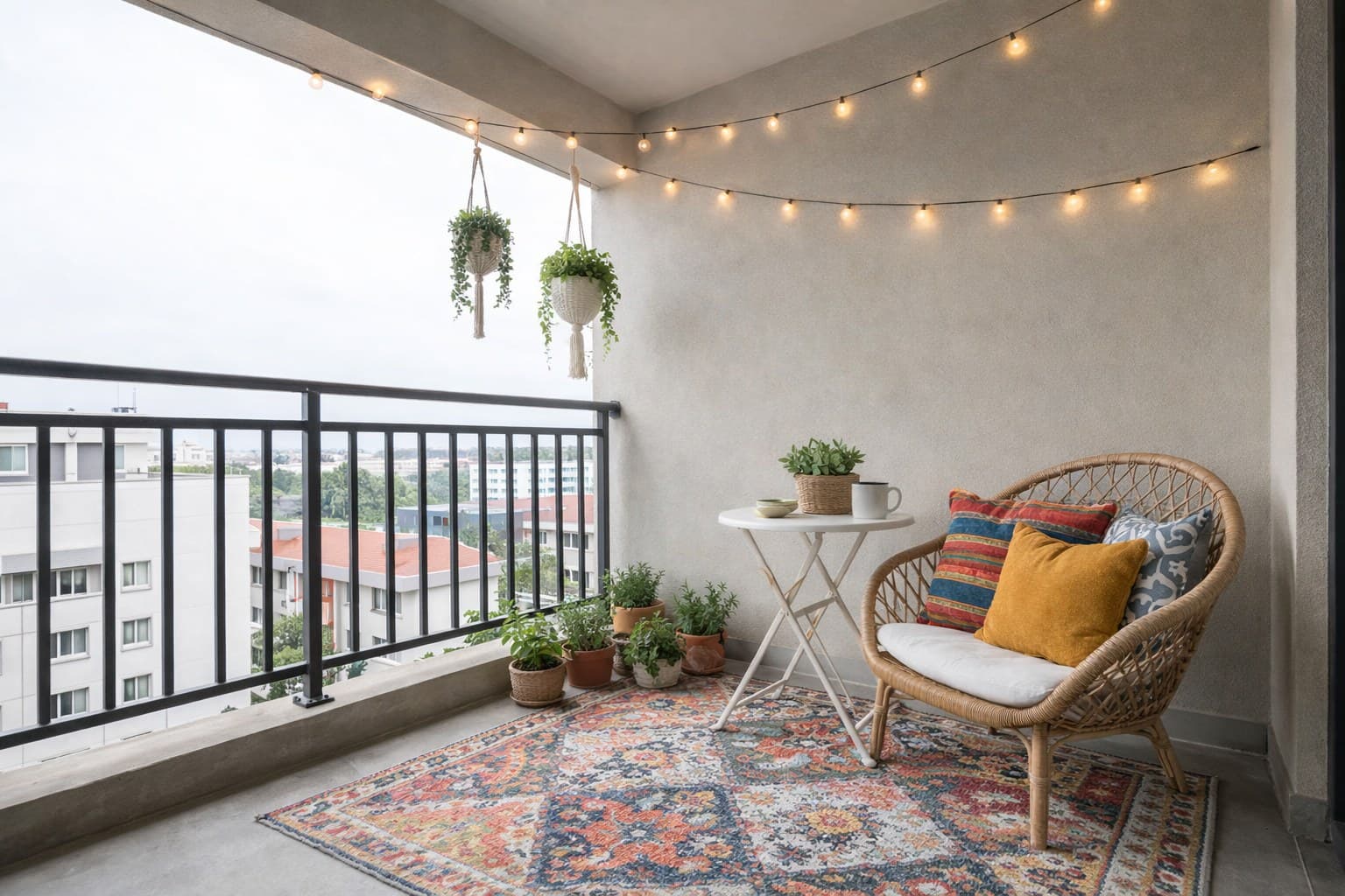 Balkon nach Boho Virtual Staging mit KI