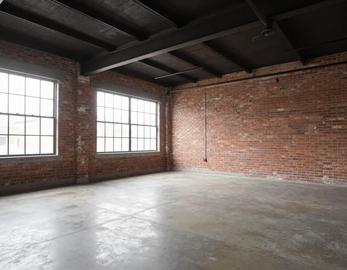 Leerer Raum: Wohnzimmer vor Industrial Virtual Staging