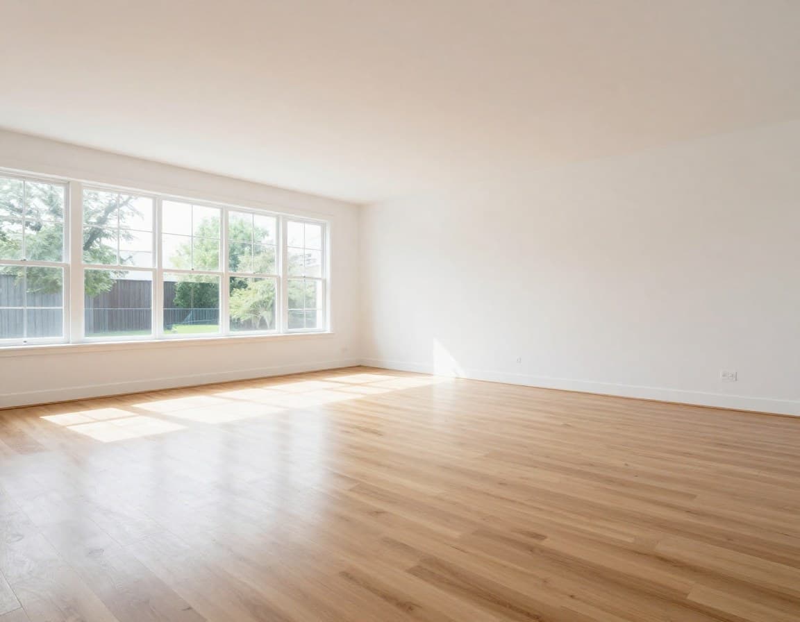 Leeres Wohnzimmer vor dem skandinavischen virtuellen Staging (Vorher)