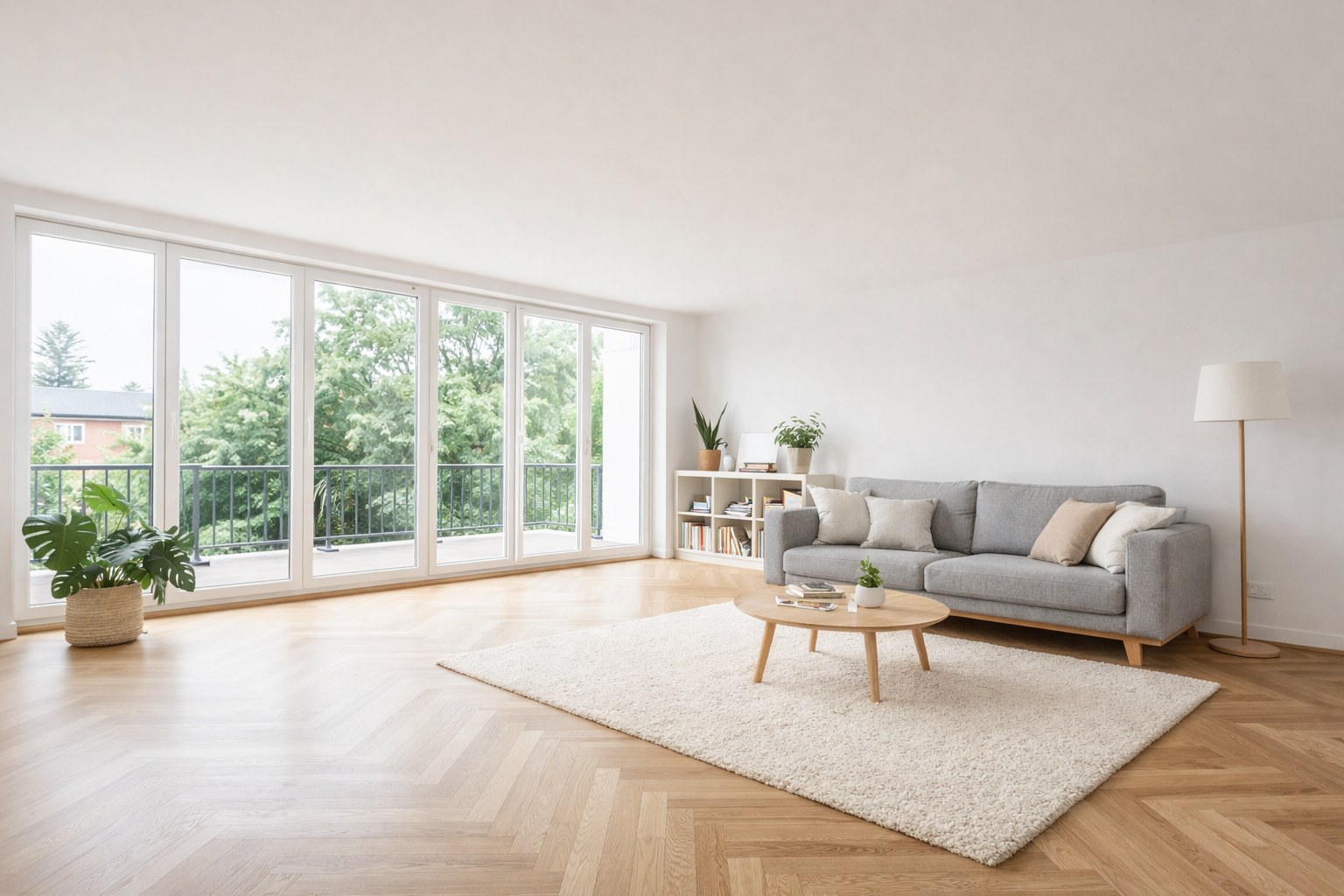 Haus-Wohnzimmer: Leer vs. virtuell eingerichtet