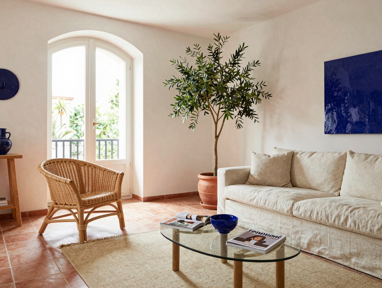 Mediterranes Wohnzimmer Staging Vorher-Nachher